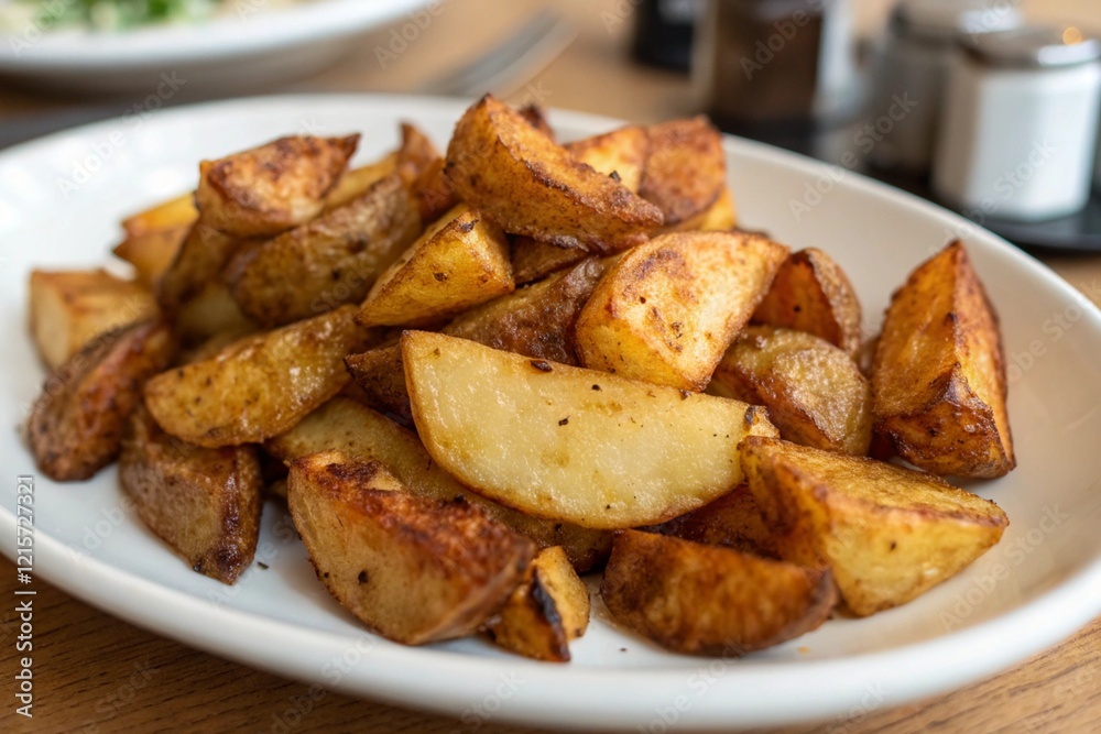 Crispy roasted potatoes on a rustic plate Crispy roasted potatoes on a rustic plate