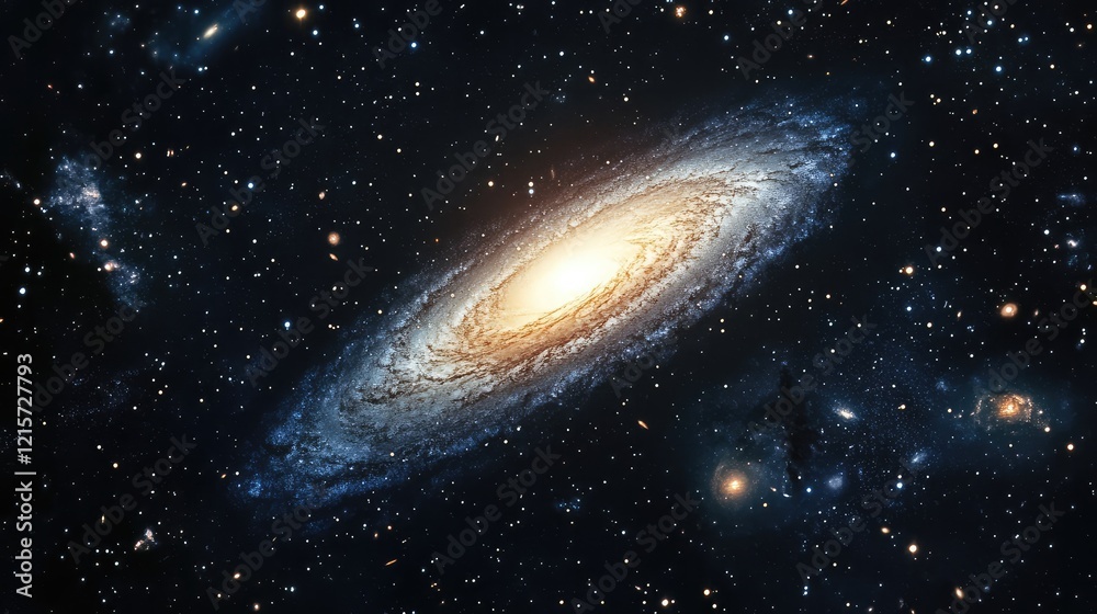 Fototapeta premium Cosmic Black Hole with Bright Galaxy Center Surrounded by Stars in Deep Space against Dark Nebula Background