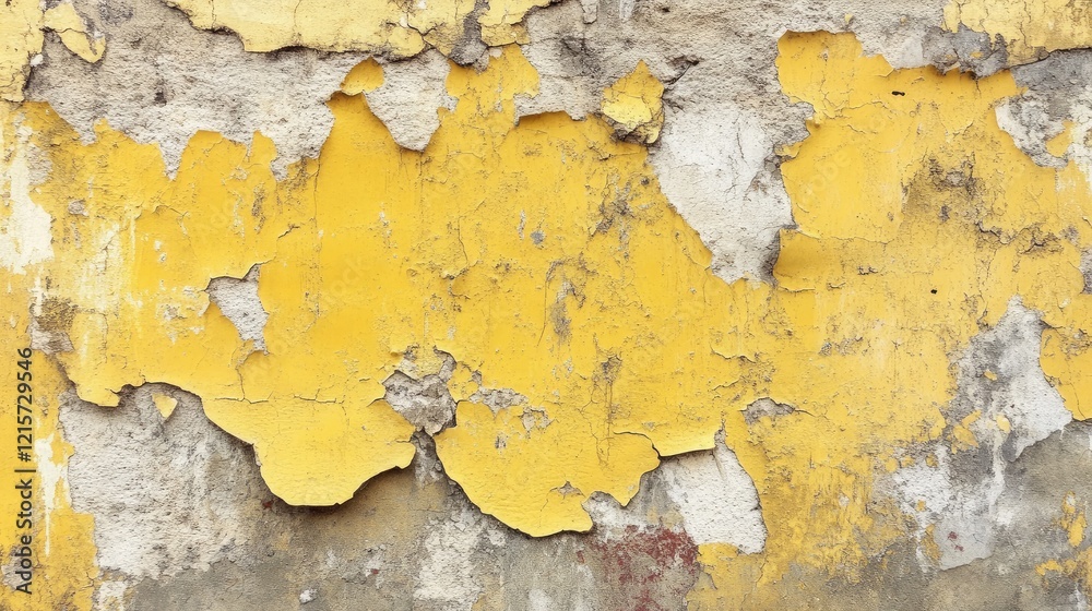 Obraz premium Weathered Yellow Cement Wall Texture with Cracked and Peeling Surface for Background Use