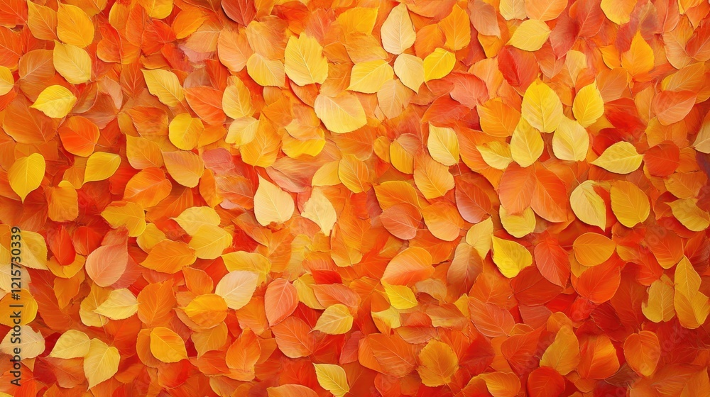 Fototapeta premium Vibrant orange and yellow autumn leaves background with warm vignette effect ideal for seasonal themes and text placement
