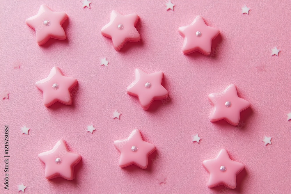 Pink background with tiny stars and hearts, pink Valentine's Day-themed decorations, pink background Pink background with tiny stars and hearts, pink Valentine's Day-themed decorations, pink background