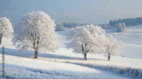 Wallpaper Mural Serene winter landscape with snow-covered meadows and frosted trees on a clear day Torontodigital.ca
