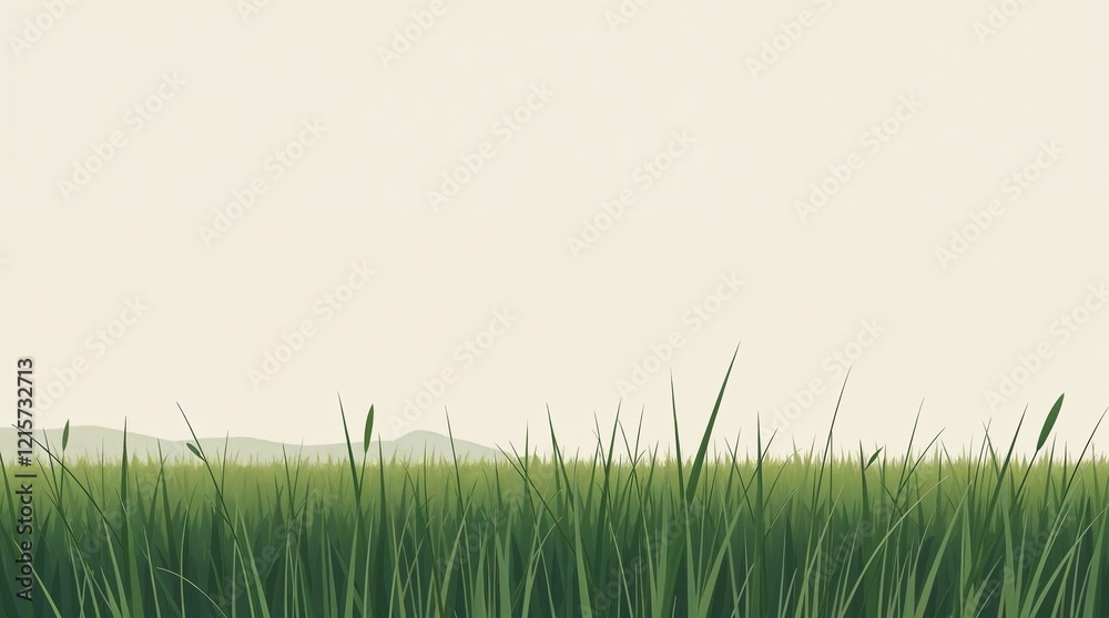 Fototapeta premium Fresh Green Meadow Illustration with Isolated Sky and Lawn Landscape in Summer and Spring