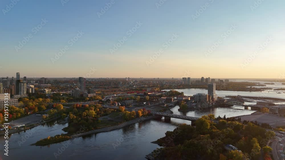 aerial view from above of Ottawa the capital city of Canada in the autumn season during sunset aerial view from above of Ottawa the capital city of Canada in the autumn season during sunset