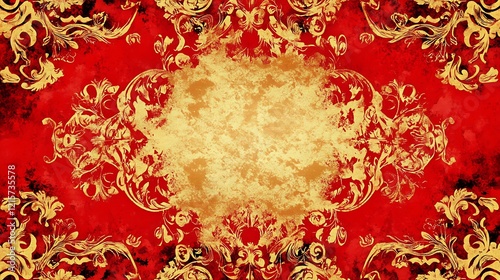 Red and Gold Ornate Floral Design Background