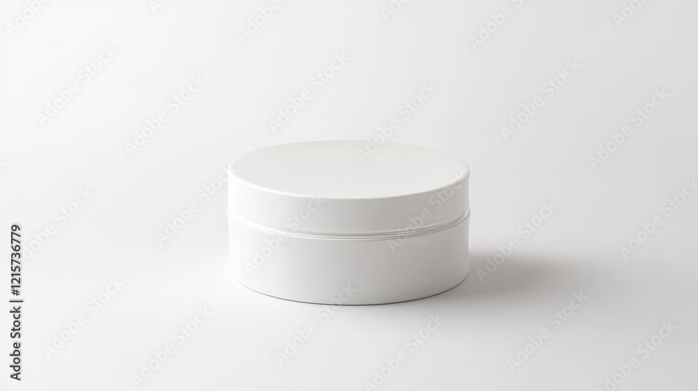 Minimalist White Cosmetic Container on Neutral Background with Copyspace for Product Labeling in Studio Environment Minimalist White Cosmetic Container on Neutral Background with Copyspace for Product Labeling in Studio Environment