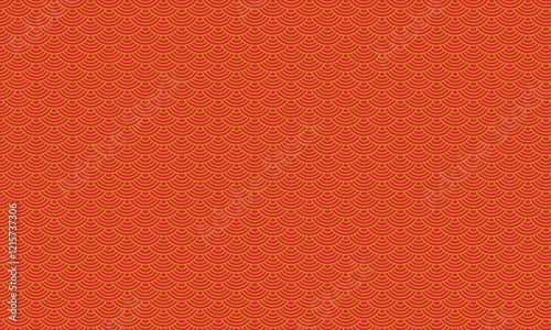 Fondo de ornamento tradicional oriental chino de olas doradas hacia abajo con fondo rojo