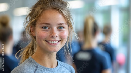 Smiling girl, fitness class, indoor gym, active lifestyle, health Free Download Smiling girl, fitness class, indoor gym, active lifestyle, health - GFXLoad