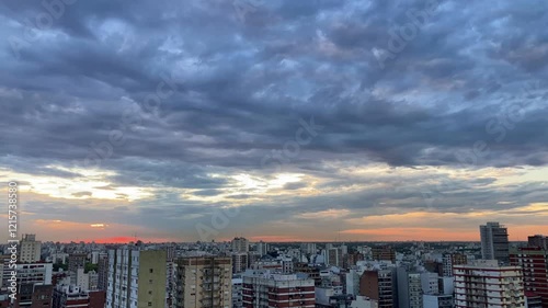 timelapse of moving clouds from sunset to night over Buenos Aires City, Argentina, South America