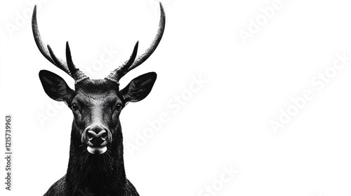 Horned Animal Head Black Silhouette Isolated on White Background Minimalist Design for Wildlife-Themed Cards or Decorations photo