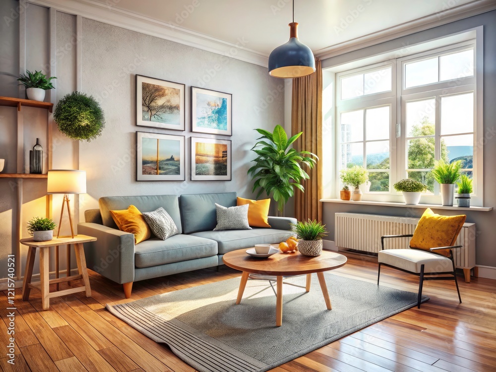 Fototapeta premium Scandinavian Minimalist Cozy Living Room Urban Exploration Photography