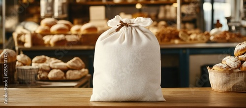 Wallpaper Mural A bag of white flour on a wooden counter in a busy bakery with freshly baked goods in the background and ample space for text Torontodigital.ca