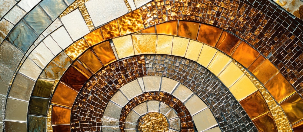 Naklejka premium Abstract Mosaic Design Featuring Metallic Gold and Earthy Tones With Generous Copyspace for Text Placement and Creative Uses