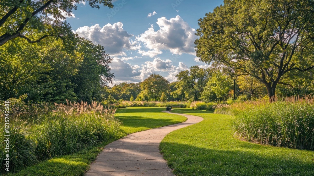 Serene Park Pathway: A Summer's Day Stroll Serene Park Pathway: A Summer's Day Stroll