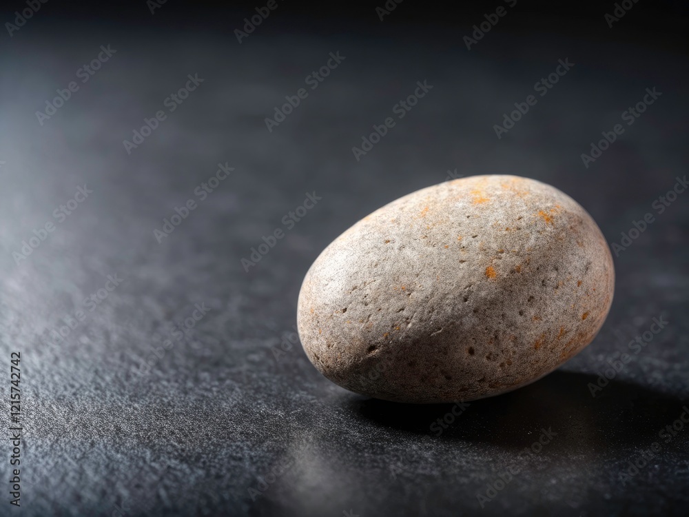 Smooth Gray River Stone with Brown Spots - Black Textured Background - Stock Photo Smooth Gray River Stone with Brown Spots - Black Textured Background - Stock Photo
