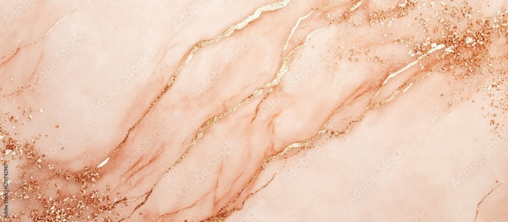 Fototapeta premium Abstract beige marble texture background featuring elegant rose gold glitter lines and ample empty space for stylish text placement