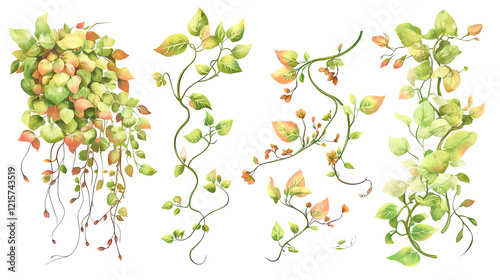 Wallpaper Mural Collection of Plant Sprigs With Tendrils and Flowers Generative AI Torontodigital.ca