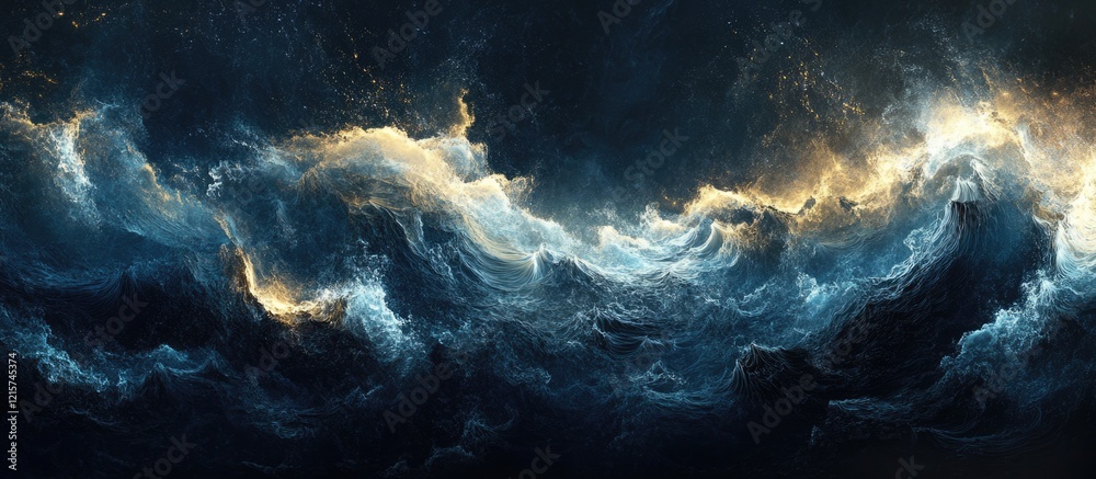 Fototapeta premium Abstract Ocean Waves in Dark Tones with Gentle Light Highlights and Ample Space for Text Overlay or Additional Design Elements