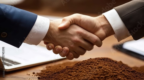 Business people shaking hands in an office as a symbol of agreement and teamwork