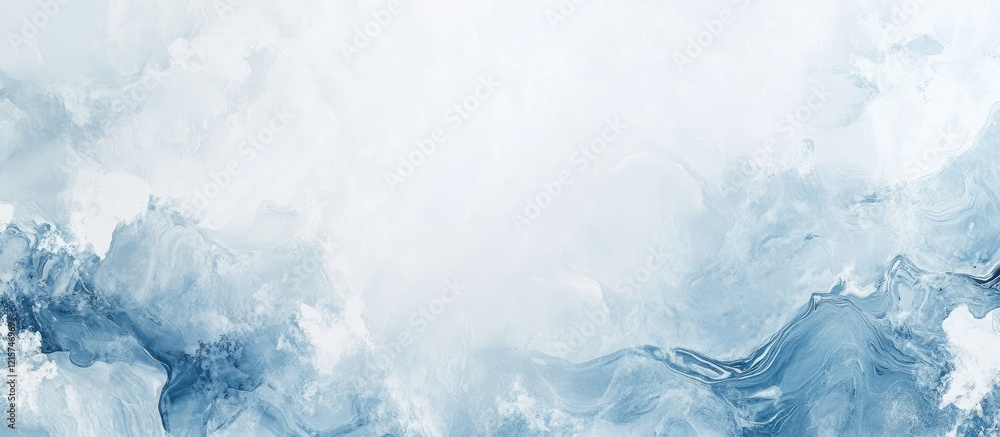 Fototapeta premium Blue marble ocean texture background with wavy patterns and soft clouds ideal for design projects and text placement.