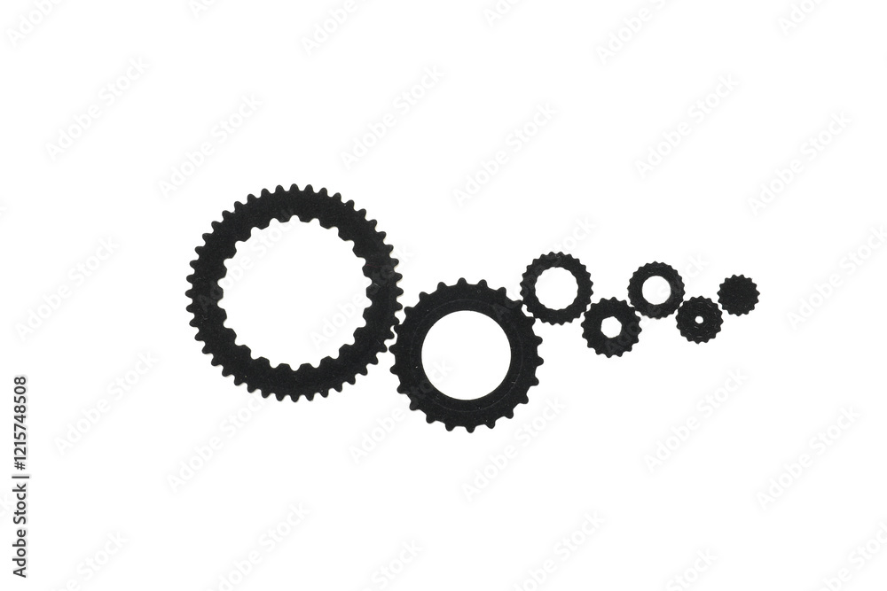 Black paper gears on white background Black paper gears on white background