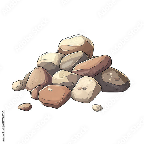 a stylized pile of rocks in various shades. showcasing a mix of colors and shapes. emphasizing their natural texture and arrangement this illustration could be used in educational materials. landscapi