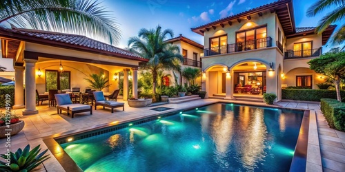 Wallpaper Mural Elegant Luxury Villa with Swimming Pool in Evening Light - Stunning Architecture, Serene Atmosphere, Outdoor Living Space, Dreamy Ambiance, Upscale Retreat, Perfect Getaway, Modern Design Torontodigital.ca