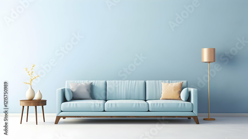 Modern Light Blue Living Room with Sofa and Decor