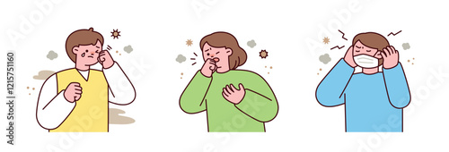 People are suffering from coughing due to the severe fine dust.