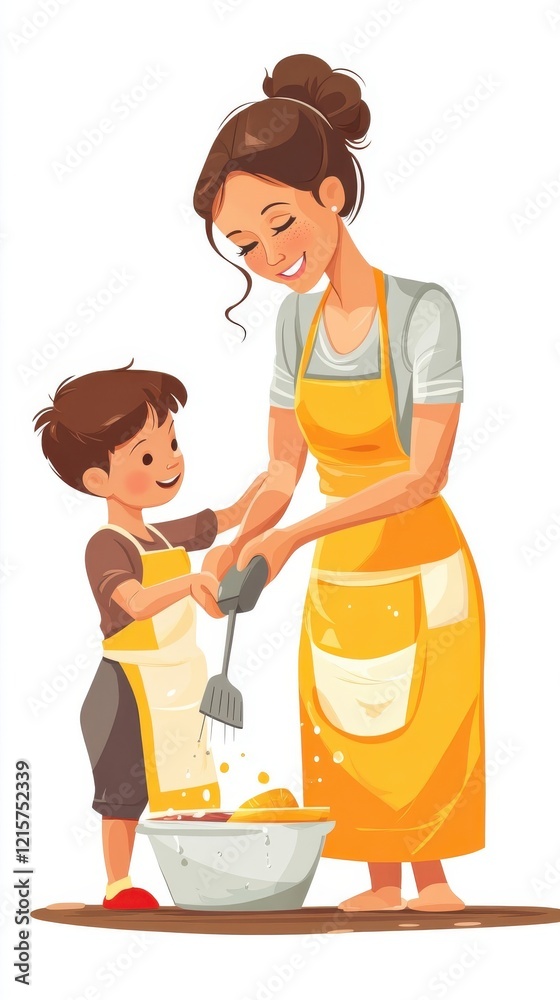 Mother and Son Cooking Together in the Kitchen Mother and Son Cooking Together in the Kitchen