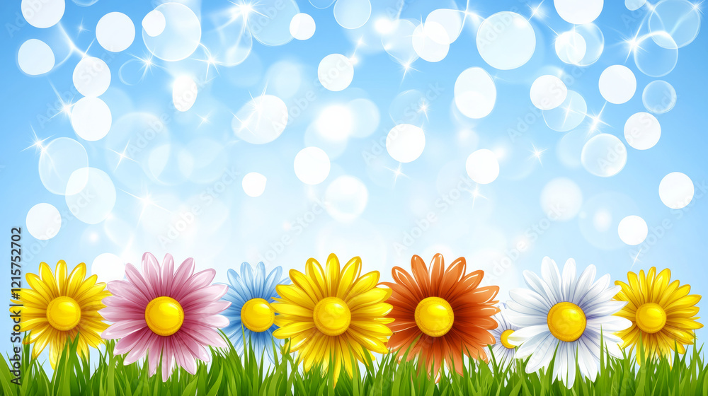 Obraz premium Colorful flowers with sparkling bokeh background