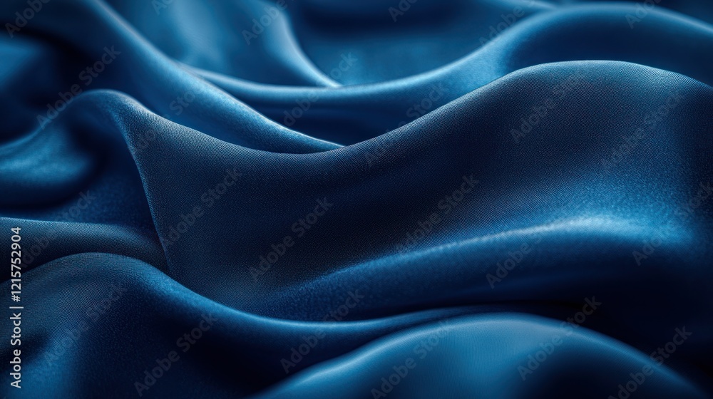 Obraz premium Blue silk fabric waves, dark studio, elegant backdrop, textile design