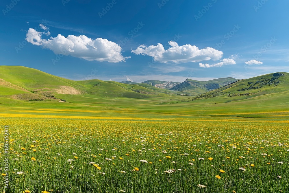 Fototapeta premium Serene Rolling Hills Landscape with Wildflowers