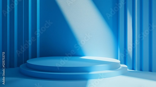 Abstract blue background with drop shadow and light. Backdrop for product presentation photo