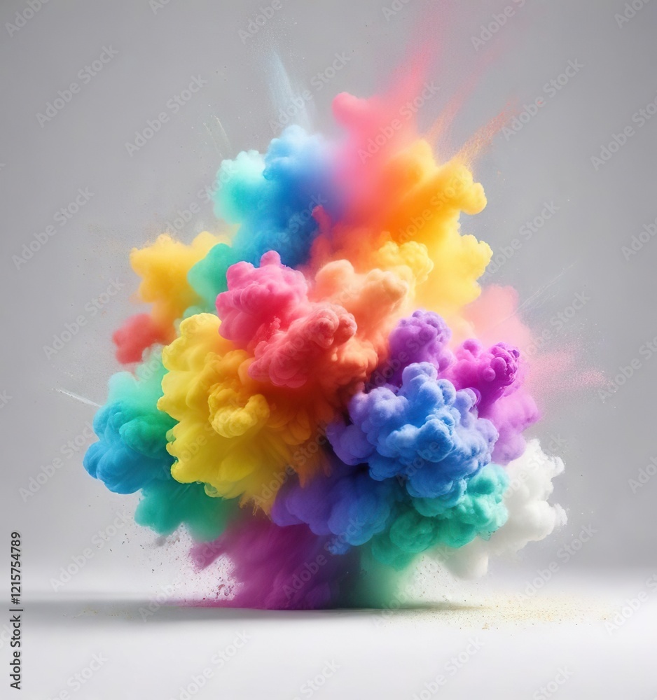 Fototapeta premium Colorful rainbow powder cloud on white background, colorful, powder, cloud
