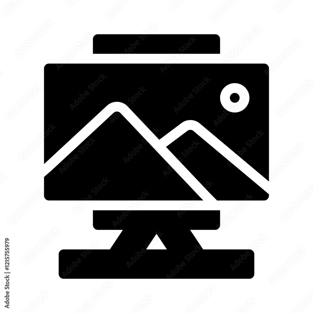 Frame printing camera glyph mountains, a yellow sun, and a blue stand. Ideal for nature posters, travel brochures, or environmental campaigns.
Frame printing camera glyph mountains, a yellow sun, and a blue stand. Ideal for nature posters, travel brochures, or environmental campaigns.