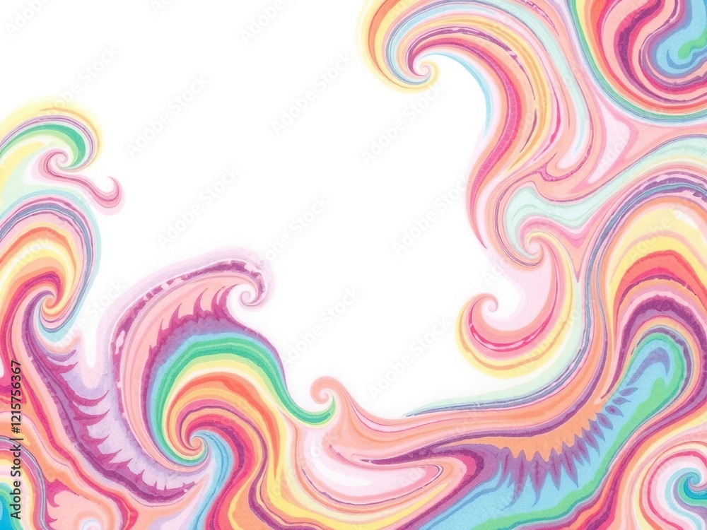 Colorful swirling wave design resembling a tie-dye pattern, flowing across a clean white background, design, pattern Colorful swirling wave design resembling a tie-dye pattern, flowing across a clean white background, design, pattern