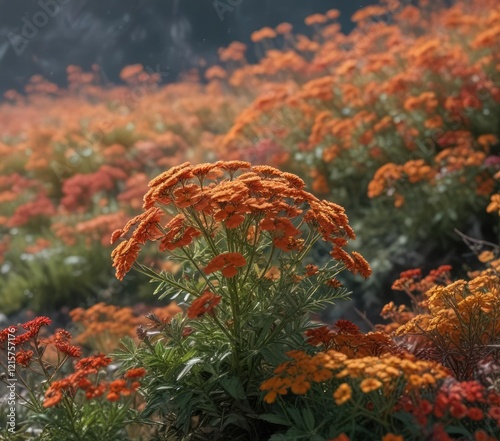 Borealis Achillea millefolium with autumn leaves, goldenrod, borealis achillea millefolium, autumn leaves photo