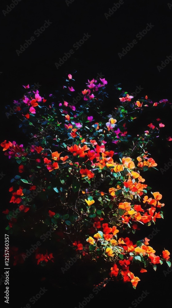 Vibrant Bougainvillea Bush Blooms Dark Background Vibrant Bougainvillea Bush Blooms Dark Background