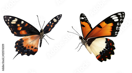 two beautifully illustrated butterflies. showcasing their vibrant colors and intricate wing patterns the butterflies are positioned in a way that highlights their unique designs. emphasizing the beaut