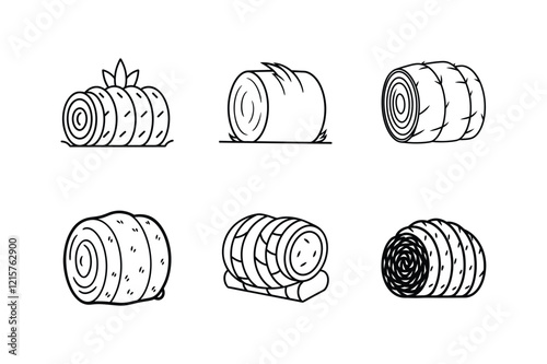 hay bale vector line art illustration