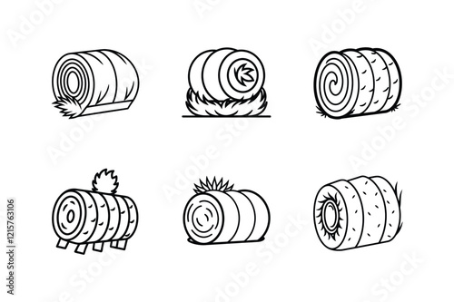 hay bale icon vector line art illustration