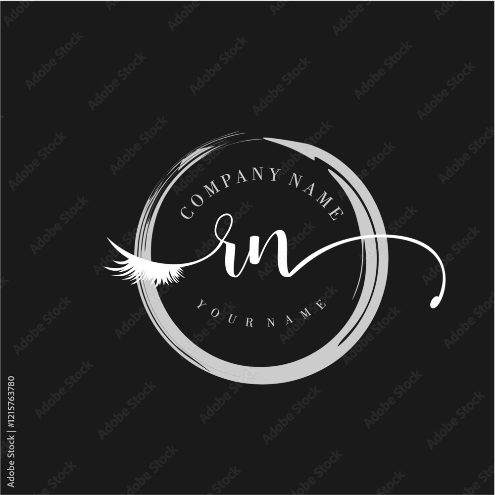 RN Elegant Circular Logo Design with Feather and Calligraphic Text