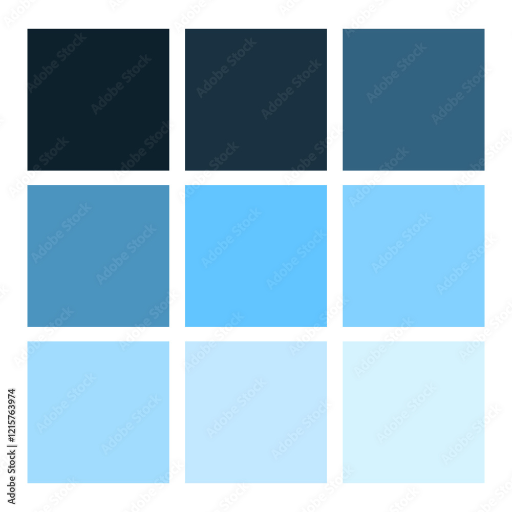 Fototapeta premium Blue color palette. Gradient tone set. Cool shades grid. Bright vector squares.