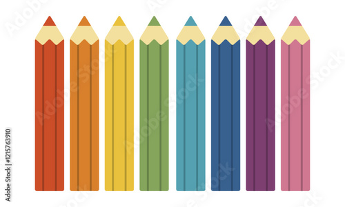 色鉛筆8色セット／整列／ベクターイラスト