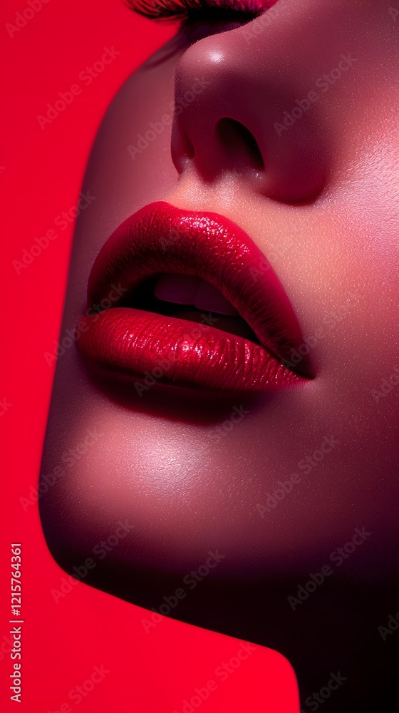 Obraz premium Captivating Crimson Lips A Glamorous Close up Portrait