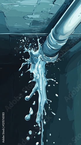 Water Splashes From Leaking Pipe Against Dark Background