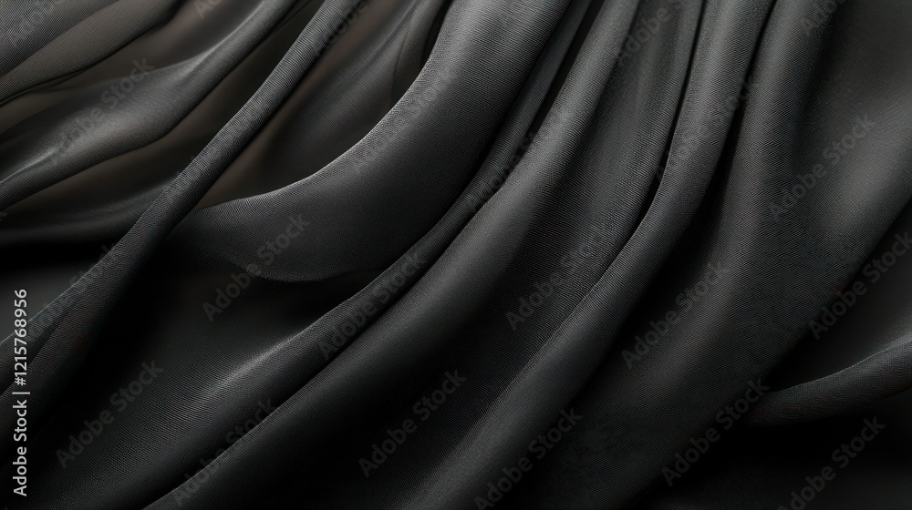 Fototapeta premium Dark fabric draped elegantly, studio shot, textured background, design use