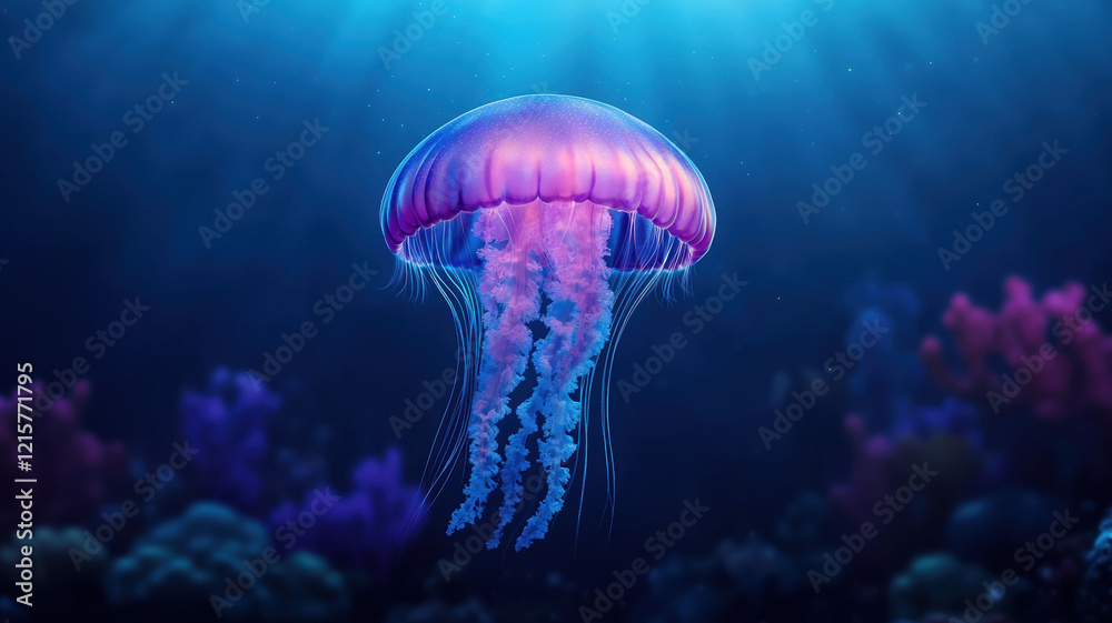 Fototapeta premium peaceful underwater scene with glowing jellyfish