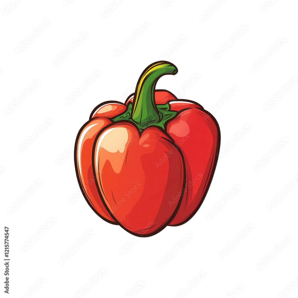 a vibrant red bell pepper. showcasing its glossy skin and distinctive shape. highlighting its green stem and leafy crown the illustration emphasizes the bell pepper's natural beauty. making it suitabl a vibrant red bell pepper. showcasing its glossy skin and distinctive shape. highlighting its green stem and leafy crown the illustration emphasizes the bell pepper's natural beauty. making it suitabl